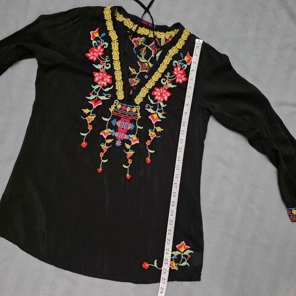 Johnny Was Blouse Women S Black Floral Embroidered Boho Rayon Peasant Top - Picture 6 of 13